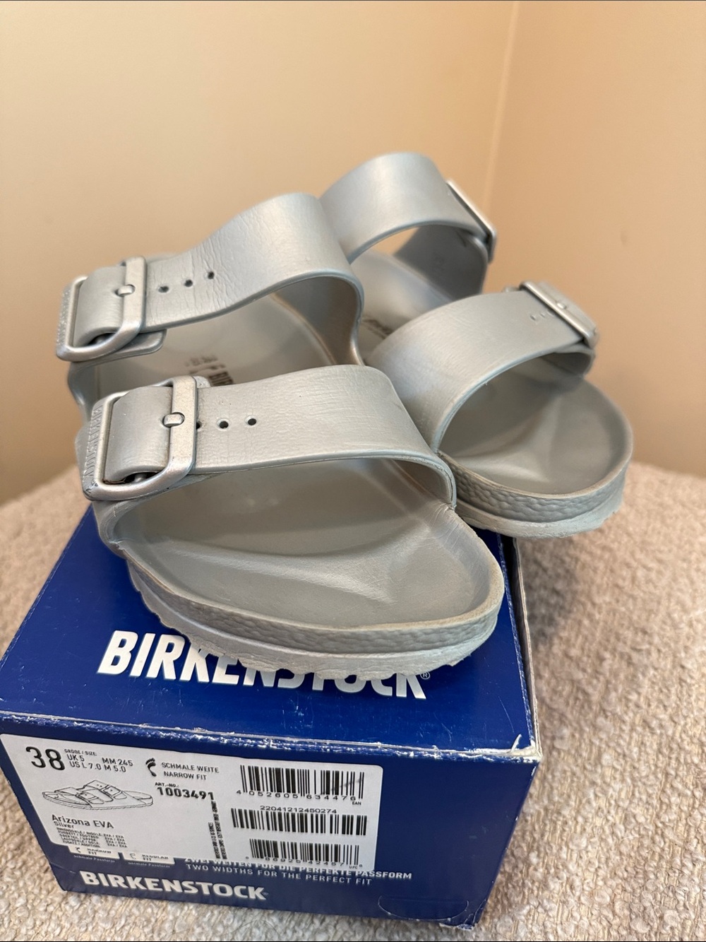 Birkenstock Arizona EVA Sandals in Silver Metallic- 38 - Picture 2 of 6